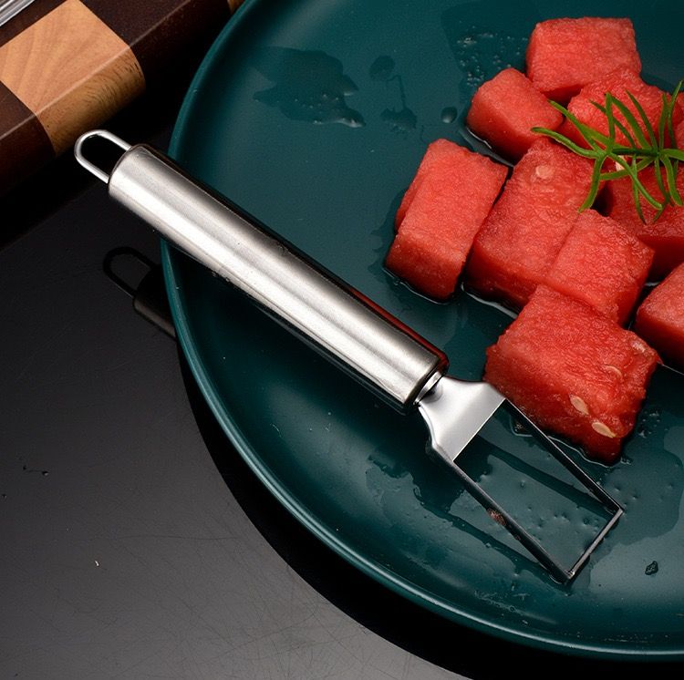 Watermelon cutting tool stainless steel dicer household fruit fork water tray kitchen dual-use double head watermelon