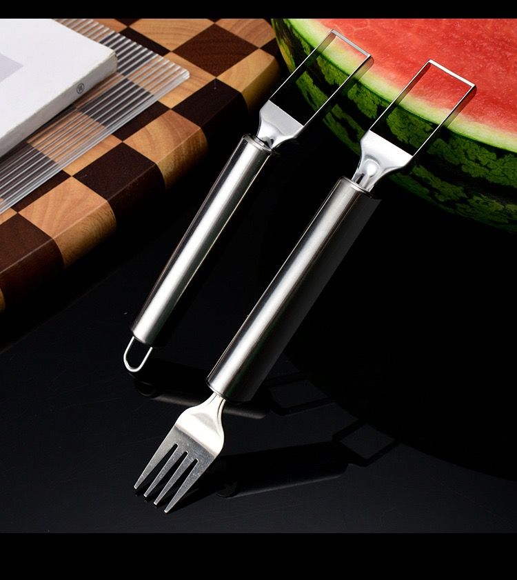 Watermelon cutting tool stainless steel dicer household fruit fork water tray kitchen dual-use double head watermelon