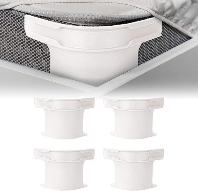 Lock Sheet Holders Set of 4, 2025 New Bed Sheet Holder Fitted Sheet Straps, Heavy Duty Bed Sheet Holder Corner Fitted Sheet Straps Fit All Mattress Size (White)