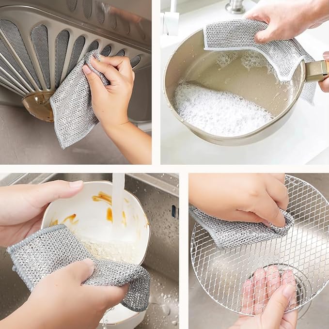 5pcs，Multifunctional Non-Scratch Wire Dishcloth 2025 Upgraded Steel Wire Dish Towel for Wet and Dry Wire Dishcloth for Dishes Sinks Counters Tops of Stoves