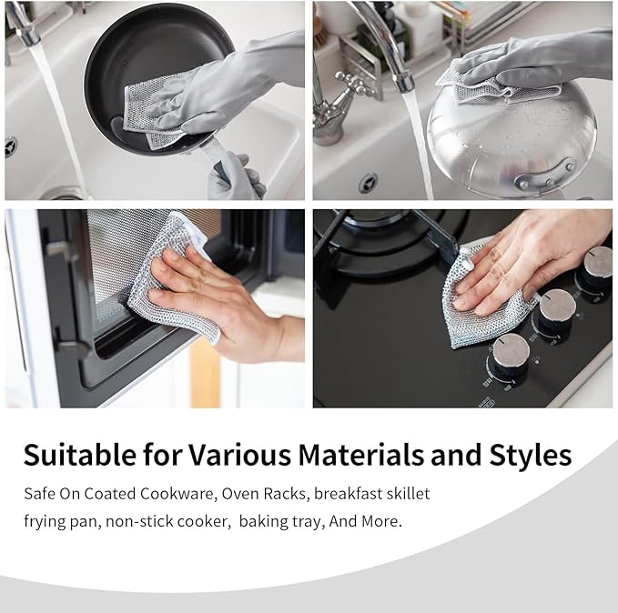 5pcs，Multifunctional Non-Scratch Wire Dishcloth 2025 Upgraded Steel Wire Dish Towel for Wet and Dry Wire Dishcloth for Dishes Sinks Counters Tops of Stoves