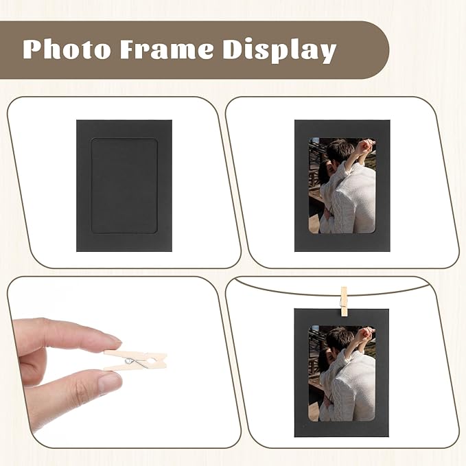 10 Pcs Paper Picture Frames, Paper Photo Frame Cardboard Photo Frames with Clips and Strings DIY Clip Hanging Photos Display Holders for Home, Classroom, Office, Wedding(Gray)
