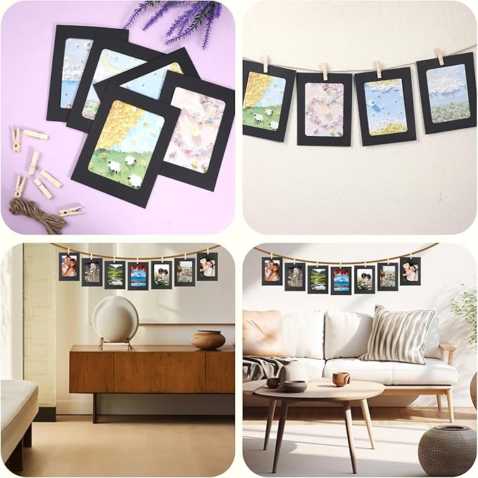 10 Pcs Paper Picture Frames, Paper Photo Frame Cardboard Photo Frames with Clips and Strings DIY Clip Hanging Photos Display Holders for Home, Classroom, Office, Wedding(Gray)