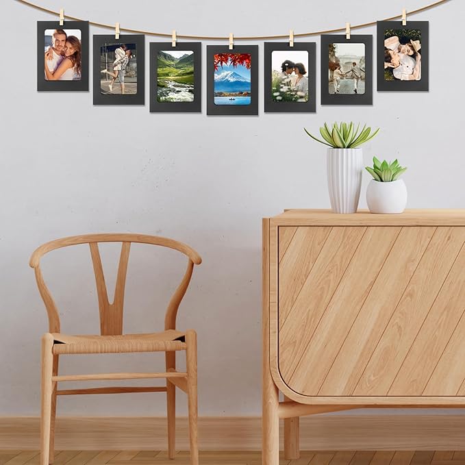 10 Pcs Paper Picture Frames, Paper Photo Frame Cardboard Photo Frames with Clips and Strings DIY Clip Hanging Photos Display Holders for Home, Classroom, Office, Wedding(Gray)