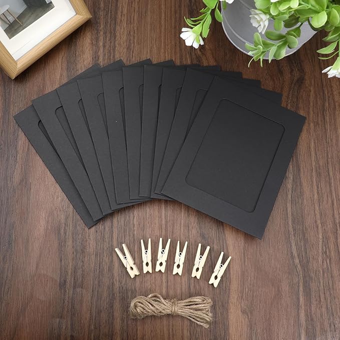 10 Pcs Paper Picture Frames, Paper Photo Frame Cardboard Photo Frames with Clips and Strings DIY Clip Hanging Photos Display Holders for Home, Classroom, Office, Wedding(Gray)
