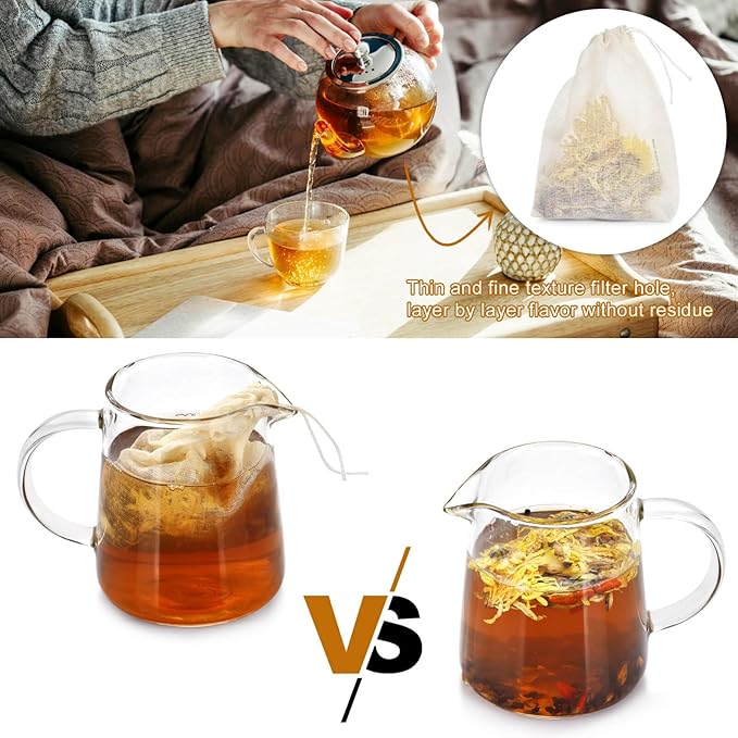 10pcs，Drawstring Muslin Bags, 3x4In Reusable Empty Tea Bag for Loose Tea, Natural Cotton Unbleached Cheese Cloth Bag, Spice Bags for Filtering Cooking Soups/Herbs/Herbal Tea/Cold-Brewed Coffee