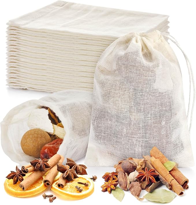 10pcs，Drawstring Muslin Bags, 3x4In Reusable Empty Tea Bag for Loose Tea, Natural Cotton Unbleached Cheese Cloth Bag, Spice Bags for Filtering Cooking Soups/Herbs/Herbal Tea/Cold-Brewed Coffee