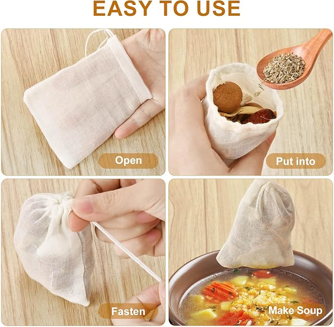 10pcs，Drawstring Muslin Bags, 3x4In Reusable Empty Tea Bag for Loose Tea, Natural Cotton Unbleached Cheese Cloth Bag, Spice Bags for Filtering Cooking Soups/Herbs/Herbal Tea/Cold-Brewed Coffee
