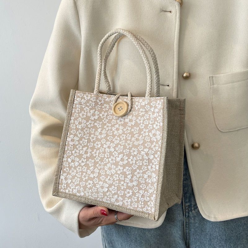Women Tote Bag,Jute Casual Tote's Handbag Embroidered Personalized Bento Bag,Reusable Grocery Bags Shopping Bags
