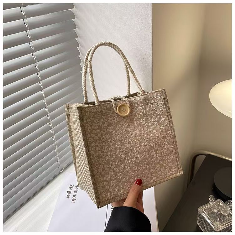 Women Tote Bag,Jute Casual Tote's Handbag Embroidered Personalized Bento Bag,Reusable Grocery Bags Shopping Bags