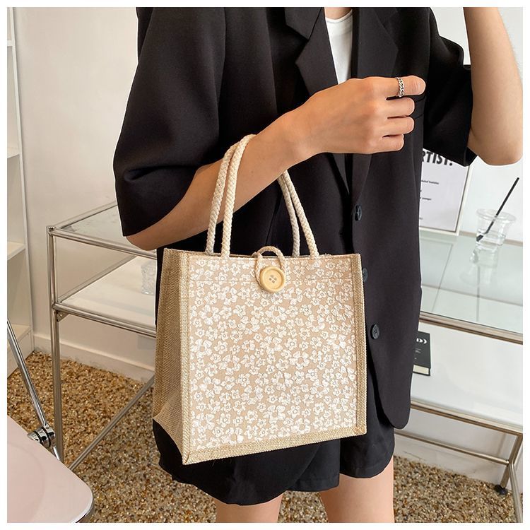 Women Tote Bag,Jute Casual Tote's Handbag Embroidered Personalized Bento Bag,Reusable Grocery Bags Shopping Bags