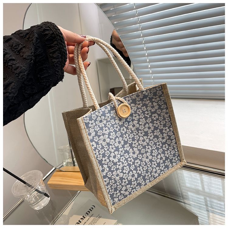 Women Tote Bag,Jute Casual Tote's Handbag Embroidered Personalized Bento Bag,Reusable Grocery Bags Shopping Bags