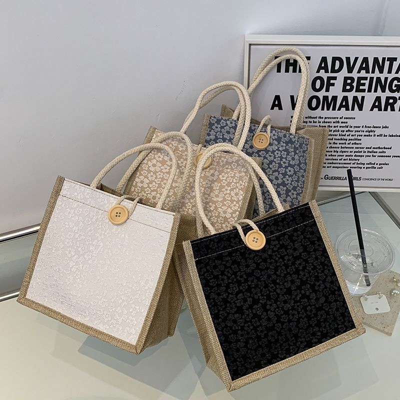 Women Tote Bag,Jute Casual Tote's Handbag Embroidered Personalized Bento Bag,Reusable Grocery Bags Shopping Bags