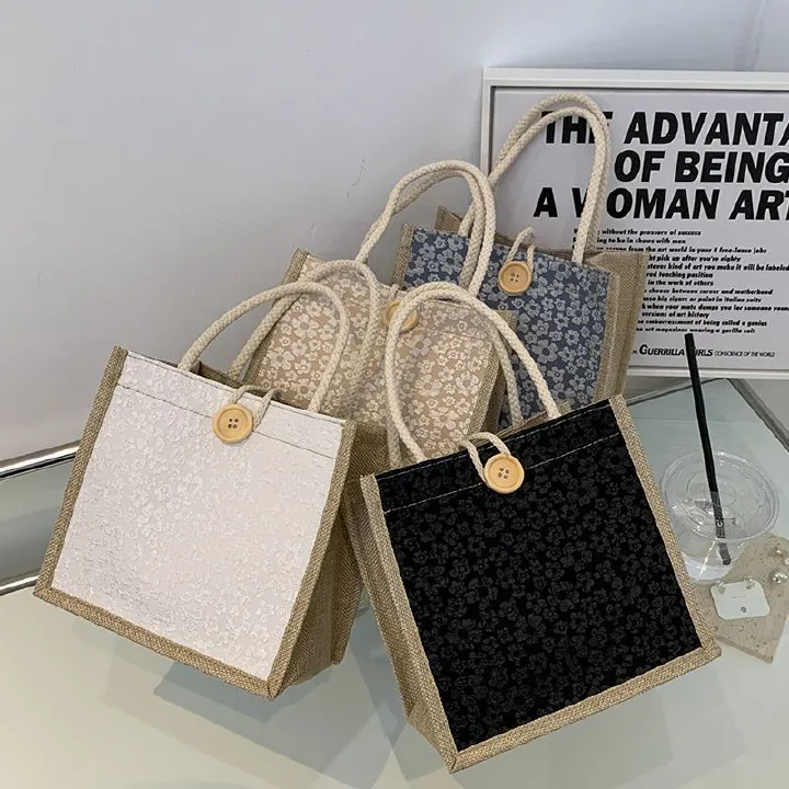 Women Tote Bag,Jute Casual Tote's Handbag Embroidered Personalized Bento Bag,Reusable Grocery Bags Shopping Bags