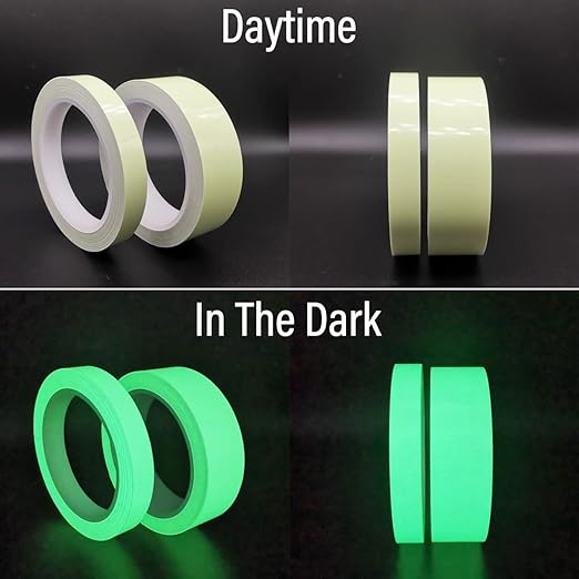 Glow in The Dark Tape, 10 ft x 0.03inch High Luminance Photoluminescent Tape, Bright for Black Rooms and Dark Areas, Luminous Tape Sticker, Safety Use to Mark Stairs, Walls, Steps, Railings, Exits