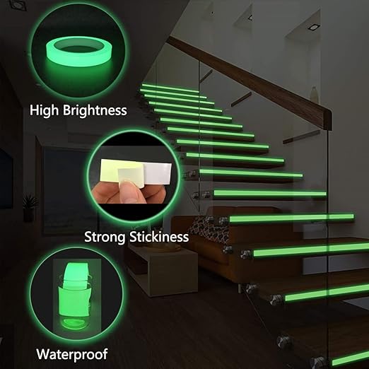 Glow in The Dark Tape, 10 ft x 0.03inch High Luminance Photoluminescent Tape, Bright for Black Rooms and Dark Areas, Luminous Tape Sticker, Safety Use to Mark Stairs, Walls, Steps, Railings, Exits