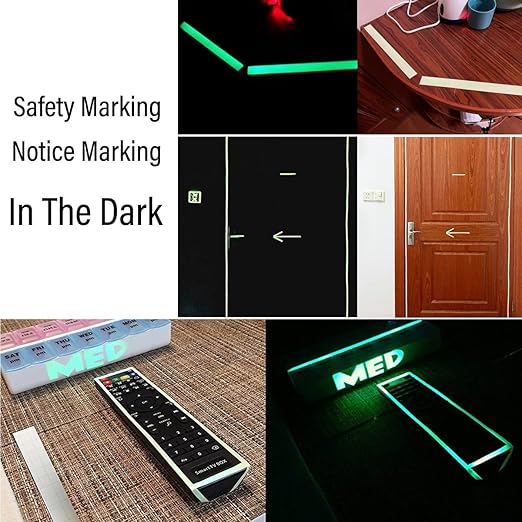 Glow in The Dark Tape, 10 ft x 0.03inch High Luminance Photoluminescent Tape, Bright for Black Rooms and Dark Areas, Luminous Tape Sticker, Safety Use to Mark Stairs, Walls, Steps, Railings, Exits