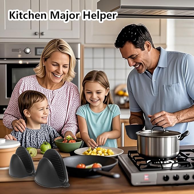 2pcs,Silicone Oven Gloves Heat Resistant Hot Pot Grill Set Kitchen - Mini Oven Gloves Silicone Rubber Gloves Small Cooking & Baking Pot Clamp Grip