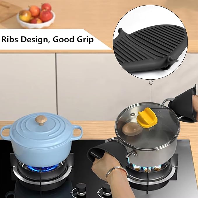 2pcs,Silicone Oven Gloves Heat Resistant Hot Pot Grill Set Kitchen - Mini Oven Gloves Silicone Rubber Gloves Small Cooking & Baking Pot Clamp Grip