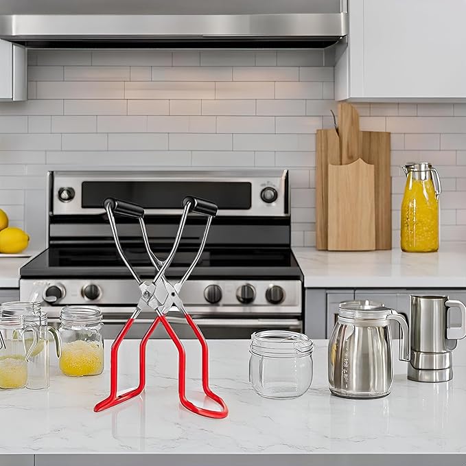 Can Jar Lifter, Stainless Steel Jar Lifter with Rubber Handle - Sliding Wide Mouth Clamp for Kitchen Dining Room