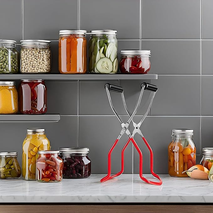 Can Jar Lifter, Stainless Steel Jar Lifter with Rubber Handle - Sliding Wide Mouth Clamp for Kitchen Dining Room