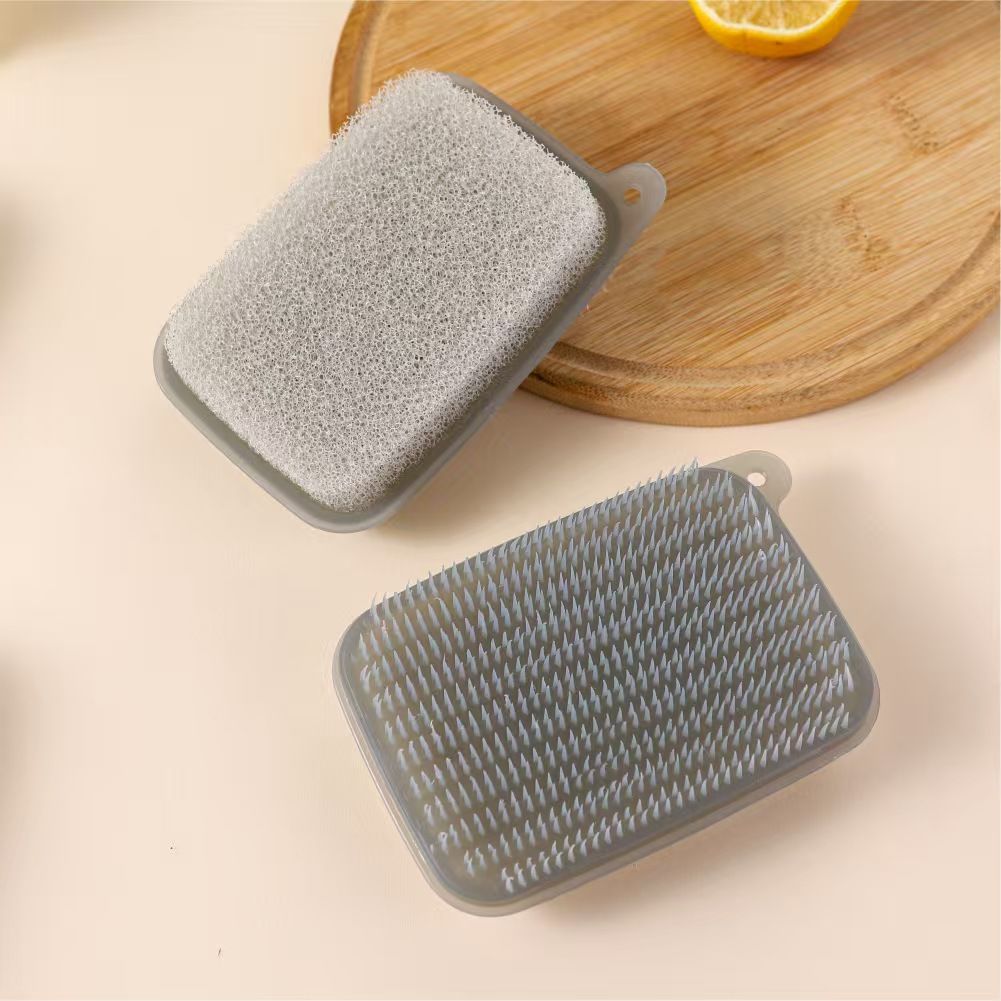 Kitchen double-sided brush, household potato cleaning brush, fruit and vegetable silicone sponge brush, vegetable washing brush, dish washing brush, sink brush