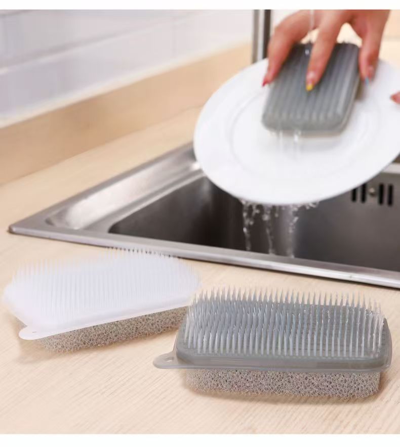Kitchen double-sided brush, household potato cleaning brush, fruit and vegetable silicone sponge brush, vegetable washing brush, dish washing brush, sink brush