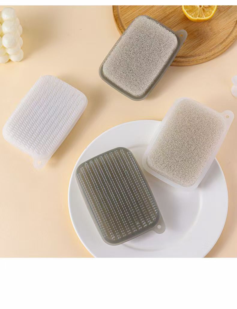 Kitchen double-sided brush, household potato cleaning brush, fruit and vegetable silicone sponge brush, vegetable washing brush, dish washing brush, sink brush