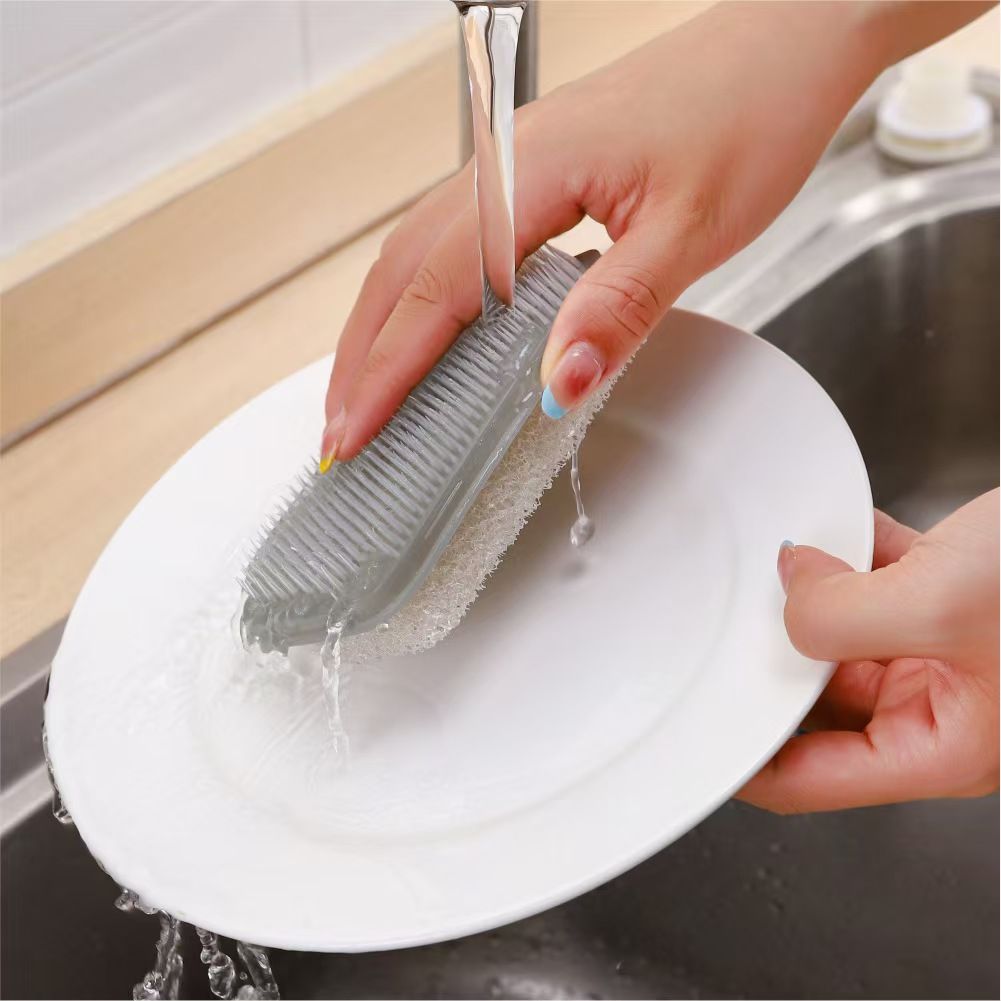 Kitchen double-sided brush, household potato cleaning brush, fruit and vegetable silicone sponge brush, vegetable washing brush, dish washing brush, sink brush