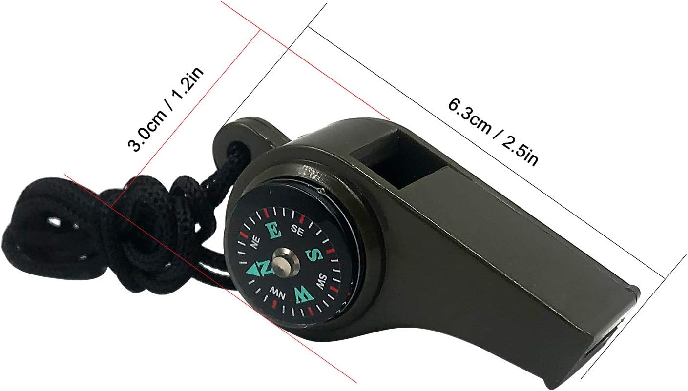 2 Pack Emergency Survival Whistle, 3-in-1 Emergency Whistles with Compass and Thermometer, Loud Safety Whistle with Lanyard for Outdoor Hiking