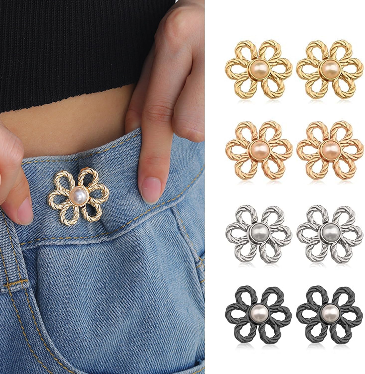 8PCS Pant Waist Tightener, Adjustable Waist Buckle Sets No Sew and No Tools Detachable Decorative Buckles,for Loose Jeans Jackets Coats Shirts