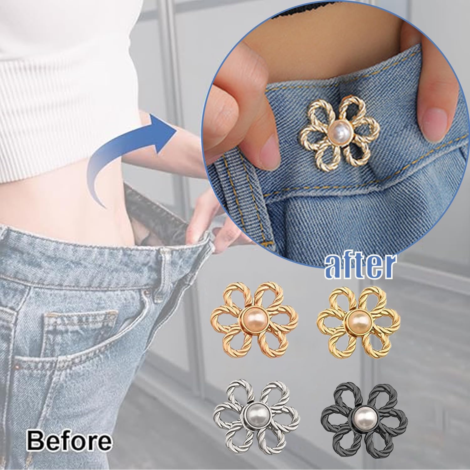 8PCS Pant Waist Tightener, Adjustable Waist Buckle Sets No Sew and No Tools Detachable Decorative Buckles,for Loose Jeans Jackets Coats Shirts