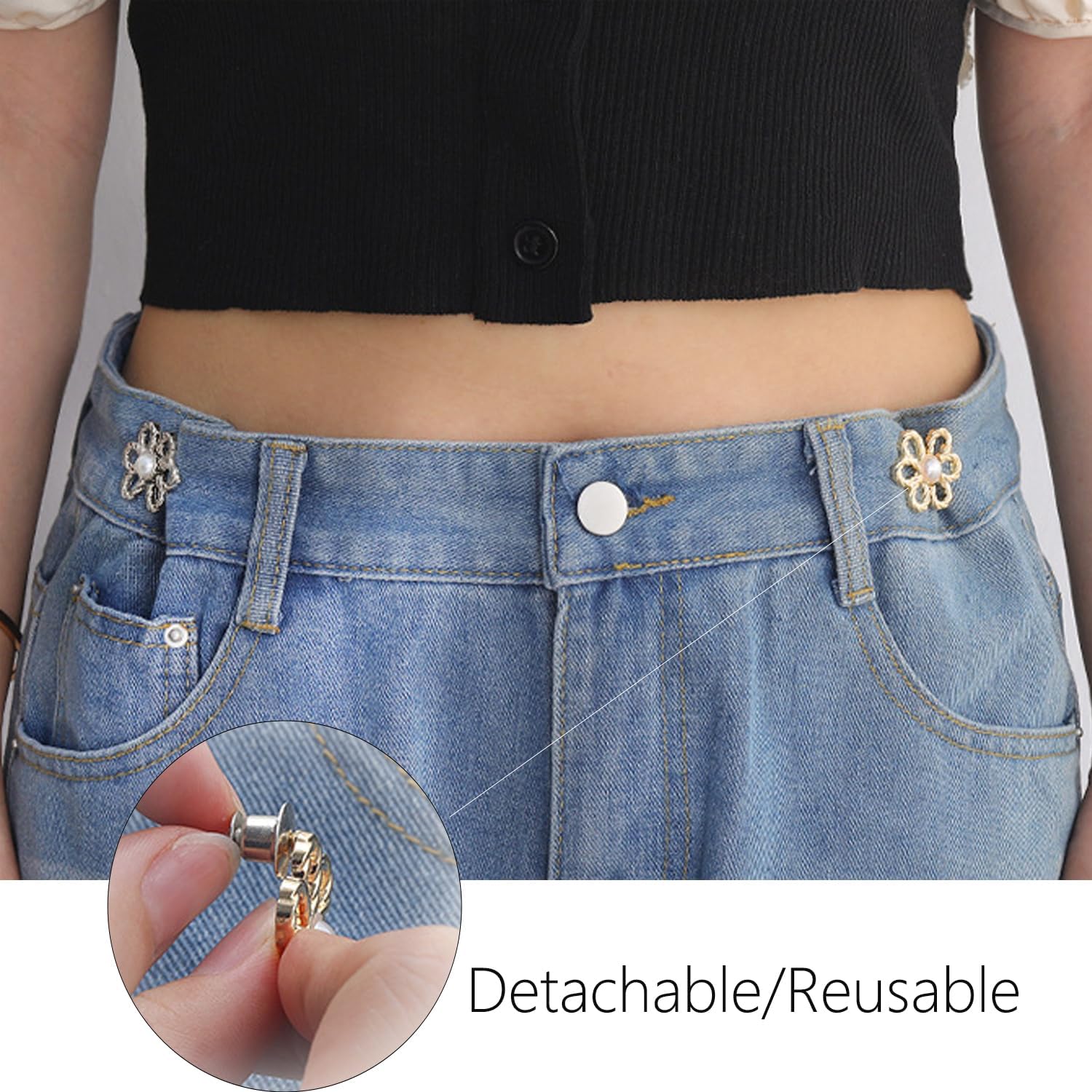 8PCS Pant Waist Tightener, Adjustable Waist Buckle Sets No Sew and No Tools Detachable Decorative Buckles,for Loose Jeans Jackets Coats Shirts