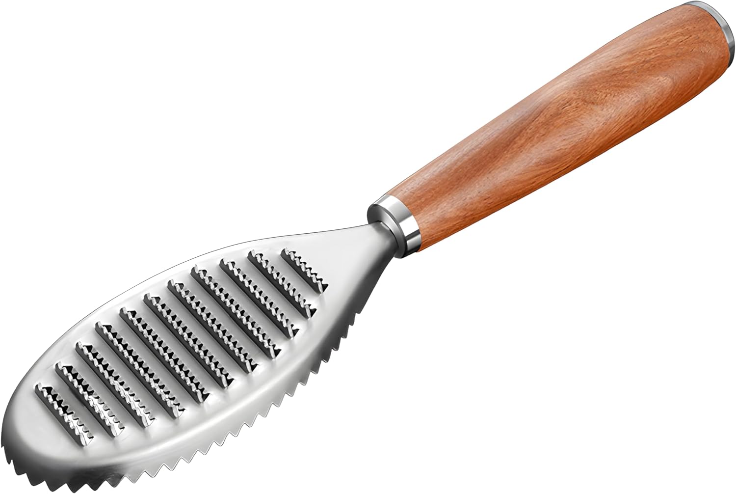 Stainless Steel Fish Scale Remover, Manual Fish Scaler with Wood Handle, Fish Cleaning Tool, Built-in Ginger Garlic Grater, Descale Kitchen Gadgets
