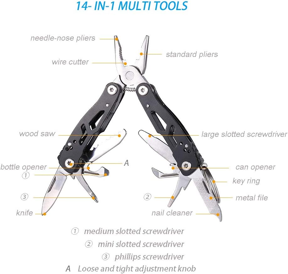 MINI Multitool Pliers, Birthday Christmas Gifts for Men Boyfriend Dad Husband Women, Pocket Knife 14-In-1, Rugged and Practical Portable Computer and Bike Gadgets, Black Camping and Survival Tools