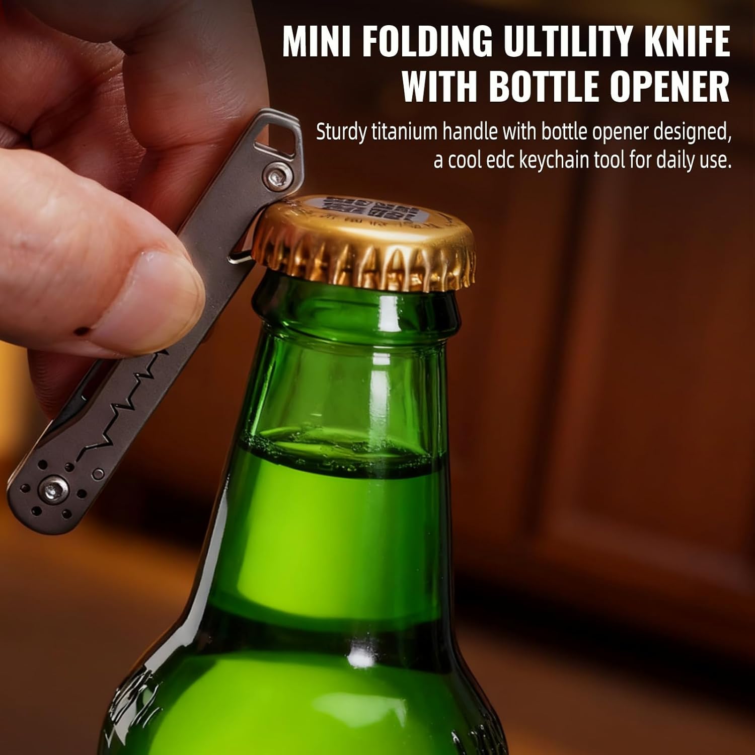 Mini Titanium Folding Utility Knife with Bottle Opener, 7Cr Steel Blade, EDC Pocket Knife for Men, Camping & Outdoor Tool (TKK4_02)