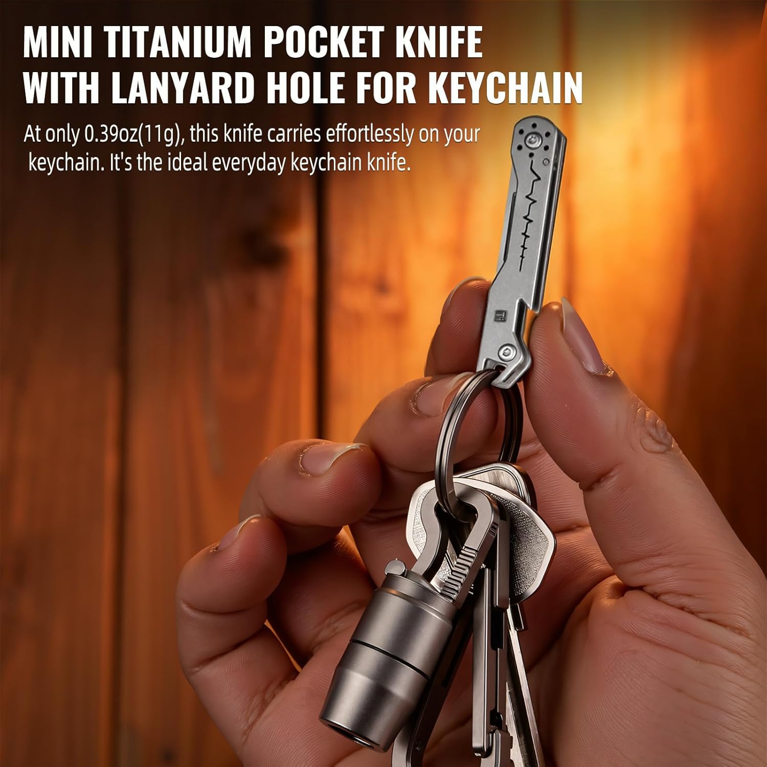 Mini Titanium Folding Utility Knife with Bottle Opener, 7Cr Steel Blade, EDC Pocket Knife for Men, Camping & Outdoor Tool (TKK4_02)