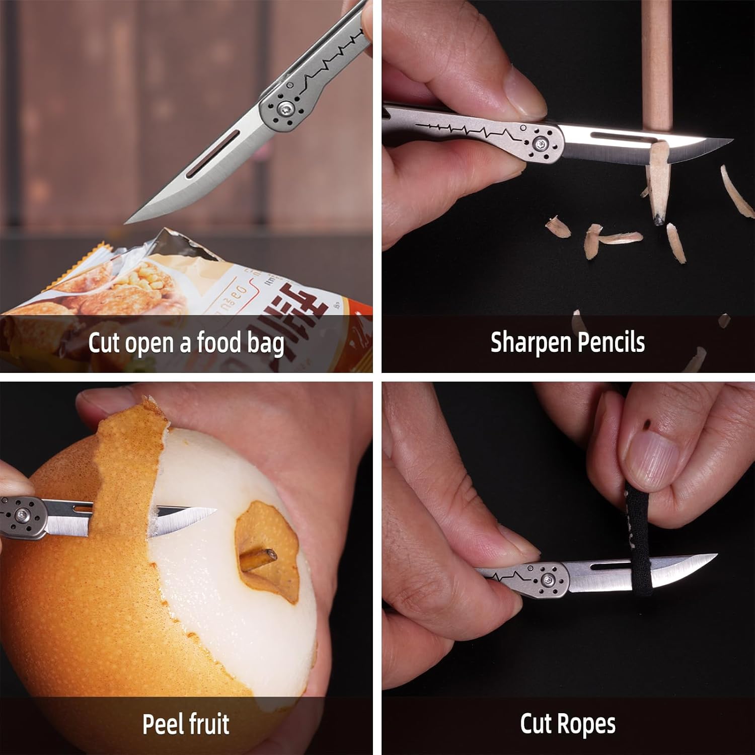 Mini Titanium Folding Utility Knife with Bottle Opener, 7Cr Steel Blade, EDC Pocket Knife for Men, Camping & Outdoor Tool (TKK4_02)