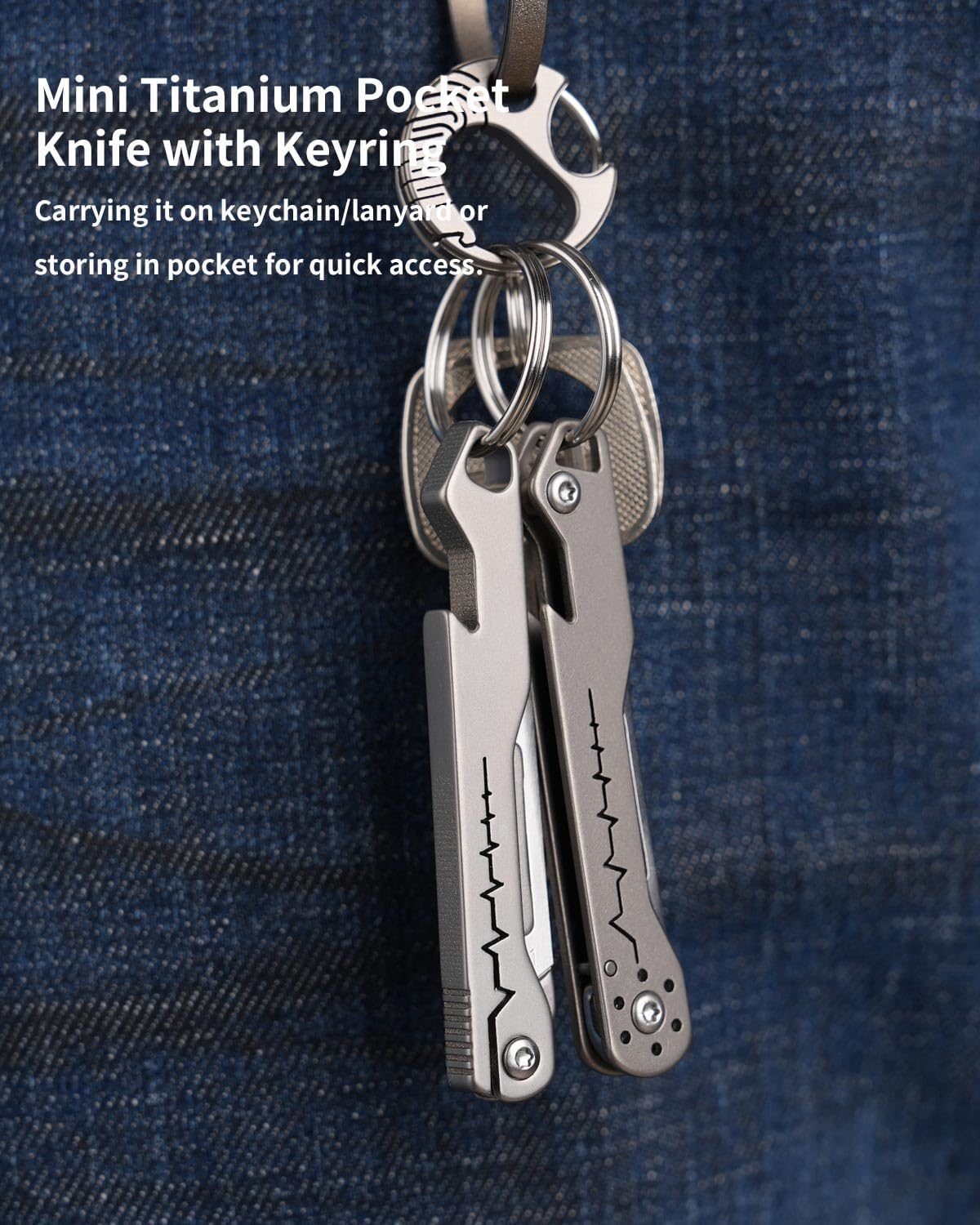 Mini Titanium Folding Utility Knife with Bottle Opener, 7Cr Steel Blade, EDC Pocket Knife for Men, Camping & Outdoor Tool (TKK4_02)