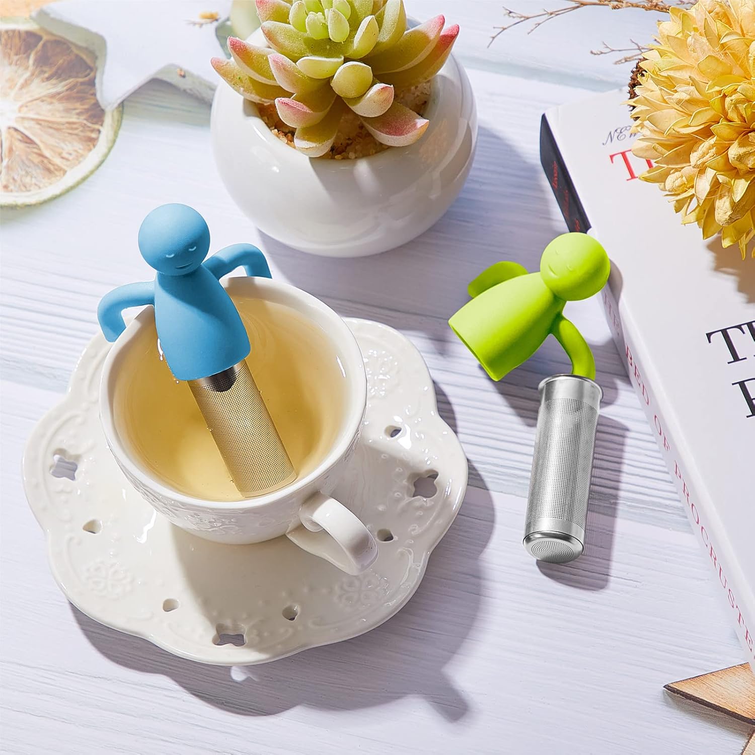 2 Pieces Tea Infuser for Loose Tea Cute Fine Mesh Tea Strainer Stainless Steel Tea Filter Ball Tea Diffuser Steeper for Teacups Teapots