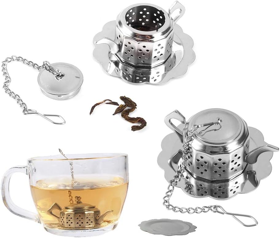 Tea Strainer, Stainless Steel Tea Infuser with Chain, Teapot Shape Loose Tea Filter, for Tea, Coffee Beans, Soup Seasoning