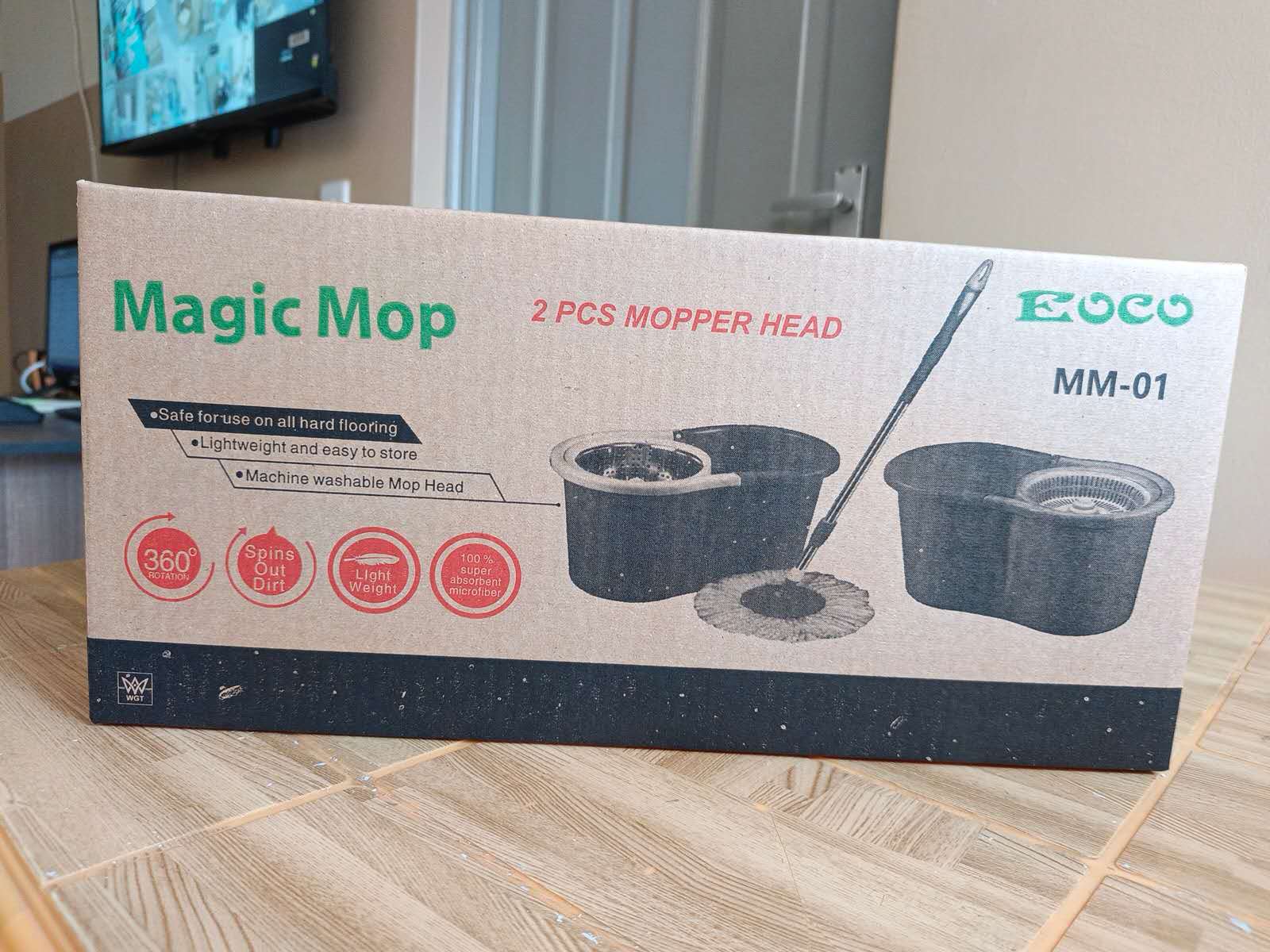 EOCO Spin Mop(MM-01)With Bucket Housework Hand Free Floor Cleaning Easy Microfiber Long Telescopic Handle Rotating 360 Spinning Magic Mop