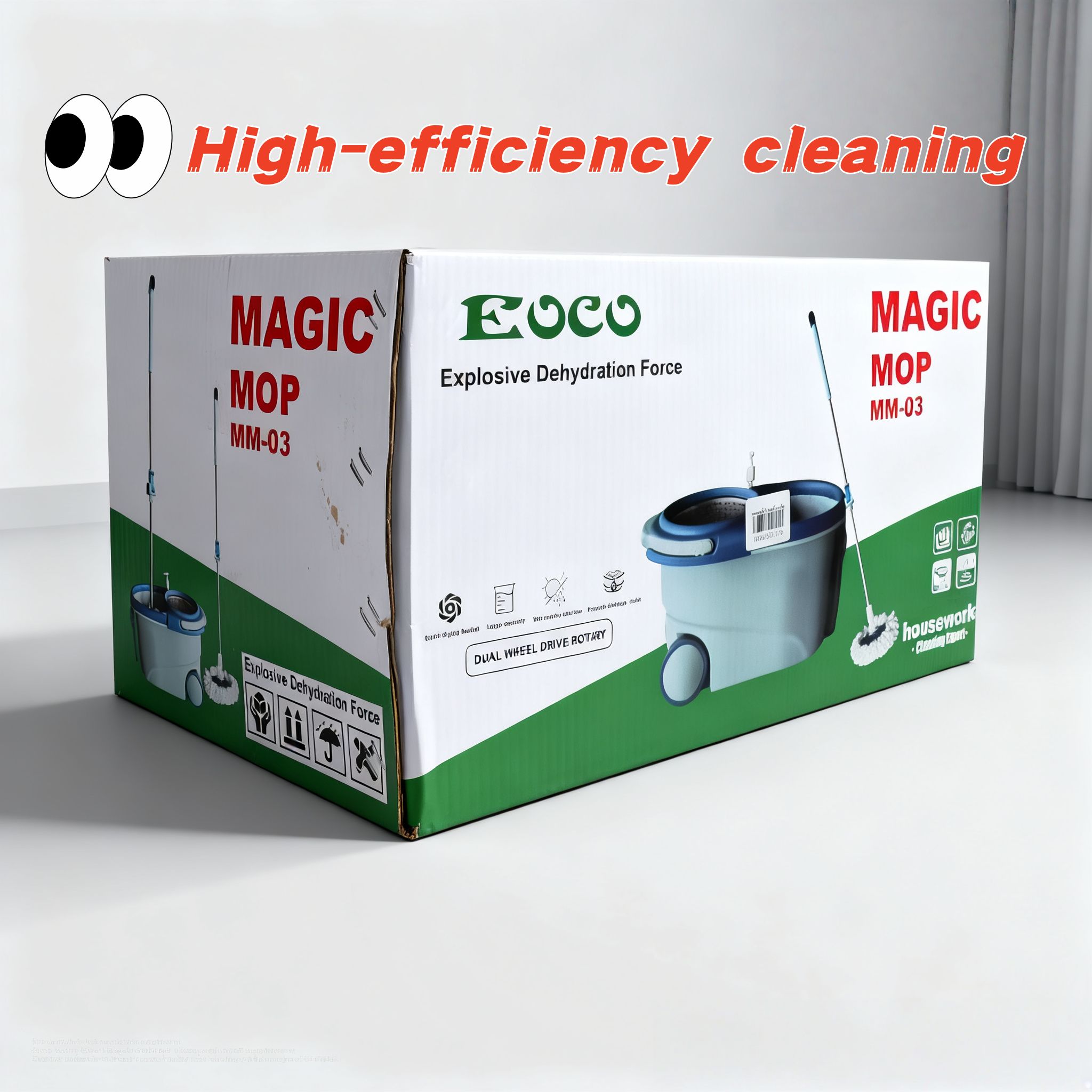 EOCO Spin Mop(MM-03)With Bucket Housework Hand Free Floor Cleaning Easy Microfiber Long Telescopic Handle Rotating 360 Spinning Magic Mop