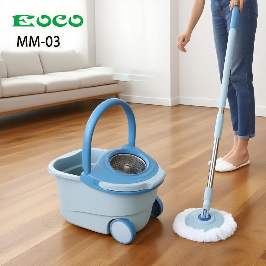 EOCO Spin Mop(MM-03)With Bucket Housework Hand Free Floor Cleaning Easy Microfiber Long Telescopic Handle Rotating 360 Spinning Magic Mop