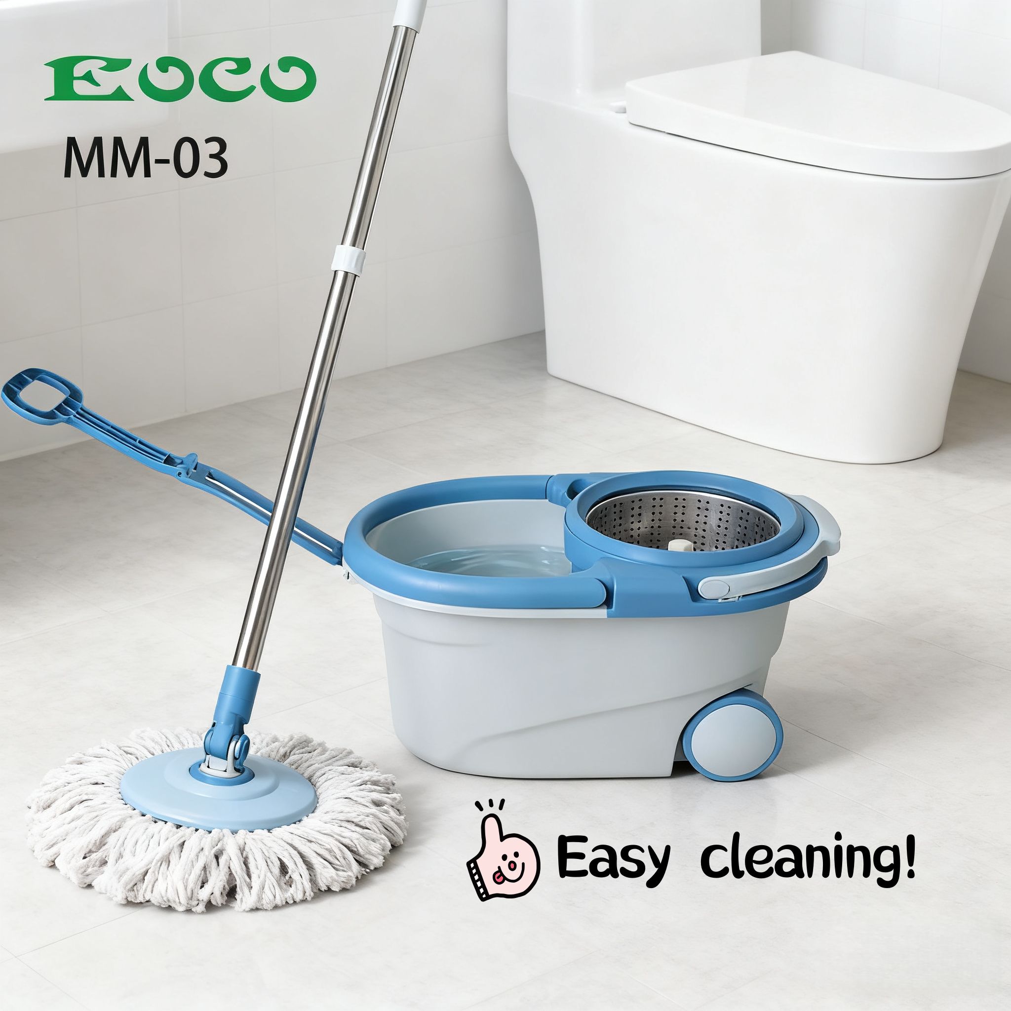 EOCO Spin Mop(MM-03)With Bucket Housework Hand Free Floor Cleaning Easy Microfiber Long Telescopic Handle Rotating 360 Spinning Magic Mop