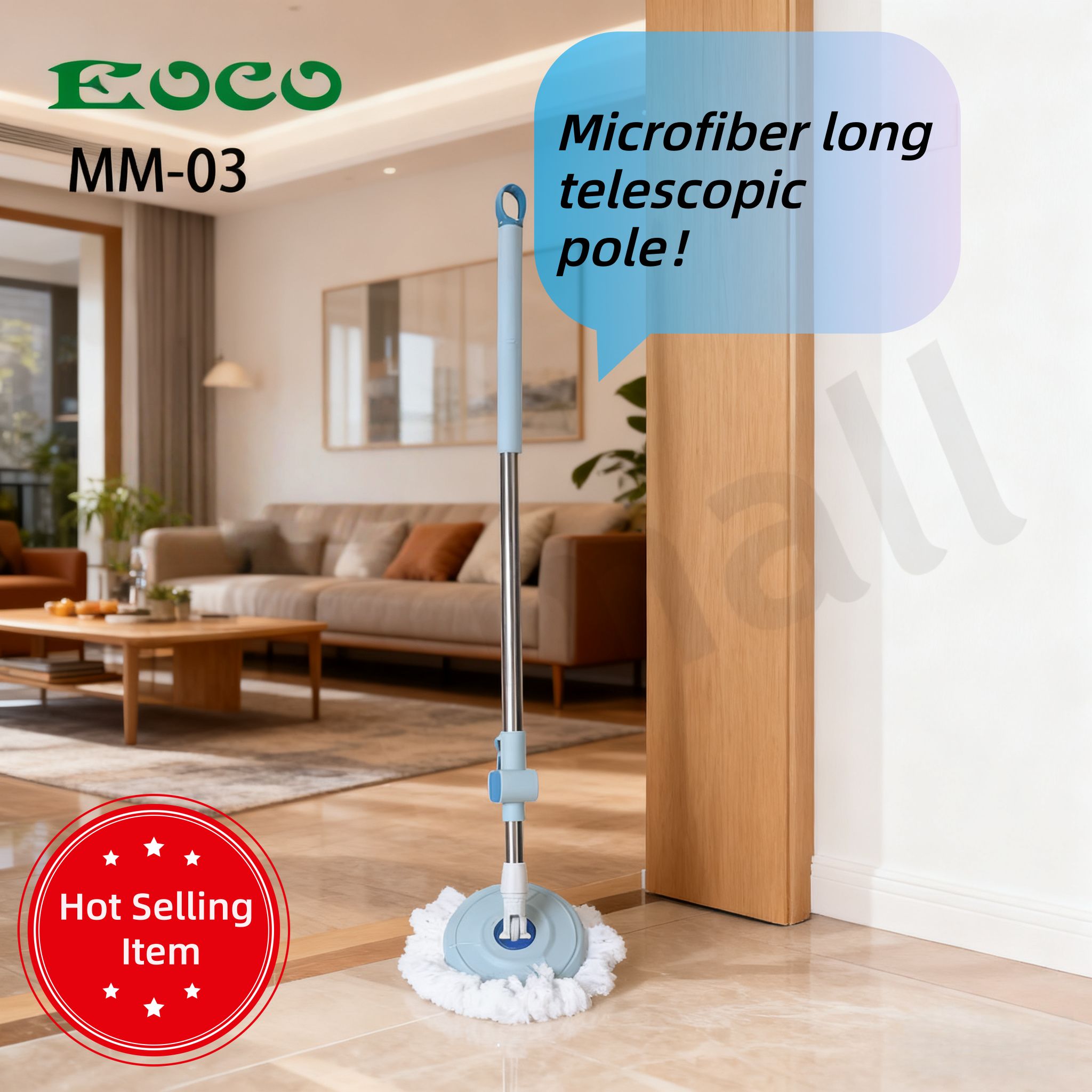 EOCO Spin Mop(MM-03)With Bucket Housework Hand Free Floor Cleaning Easy Microfiber Long Telescopic Handle Rotating 360 Spinning Magic Mop