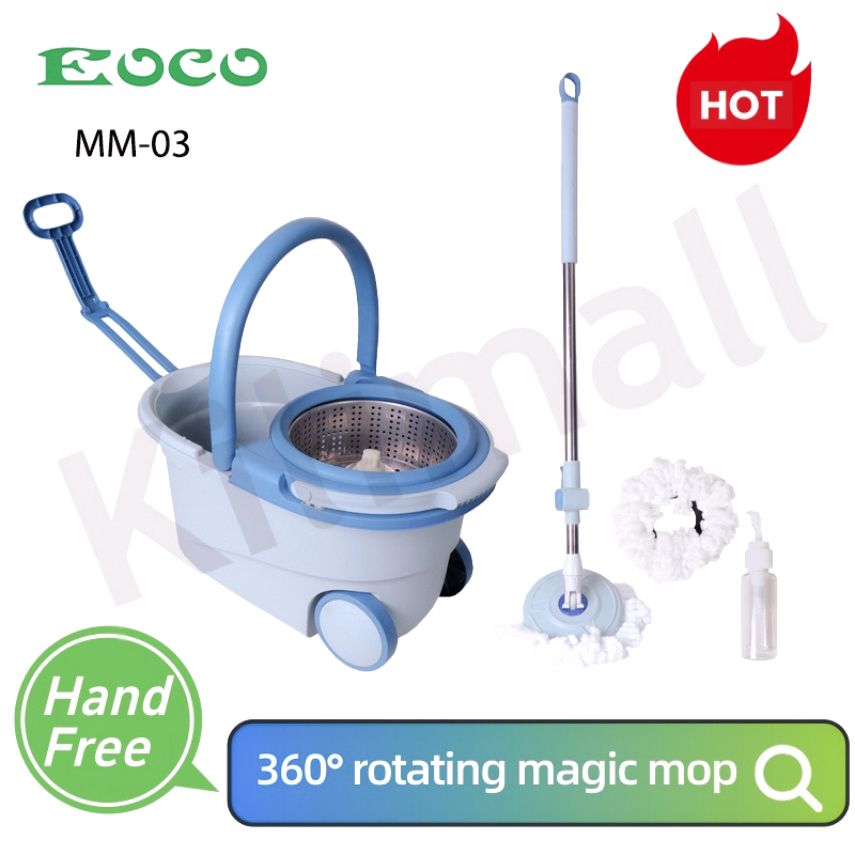 EOCO Spin Mop(MM-03)With Bucket Housework Hand Free Floor Cleaning Easy Microfiber Long Telescopic Handle Rotating 360 Spinning Magic Mop