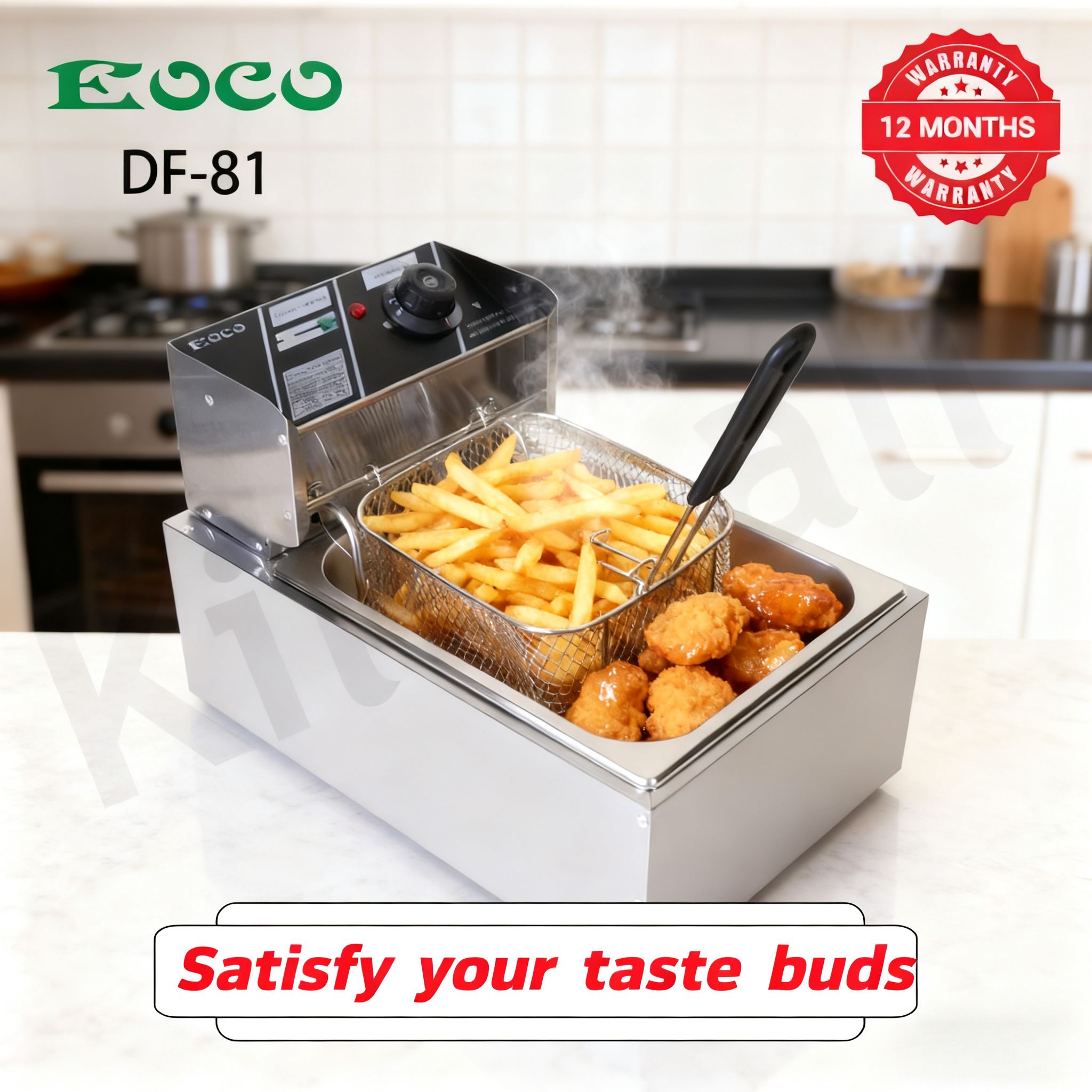 EOCO 6L Single Commercial & Home Electric Deep Fryer – Stainless Steel Silver Cookware. Fast even heating, removable parts, overheat protection, great for restaurants & daily household frying.