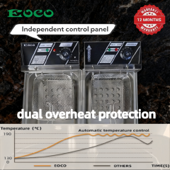 EOCO 6L*2 Commercial Home Electric 12L Deep Fryer Stainless Steel Silver Cookware Fast even heating, removable parts, overheat protection, great for restaurants daily household frying