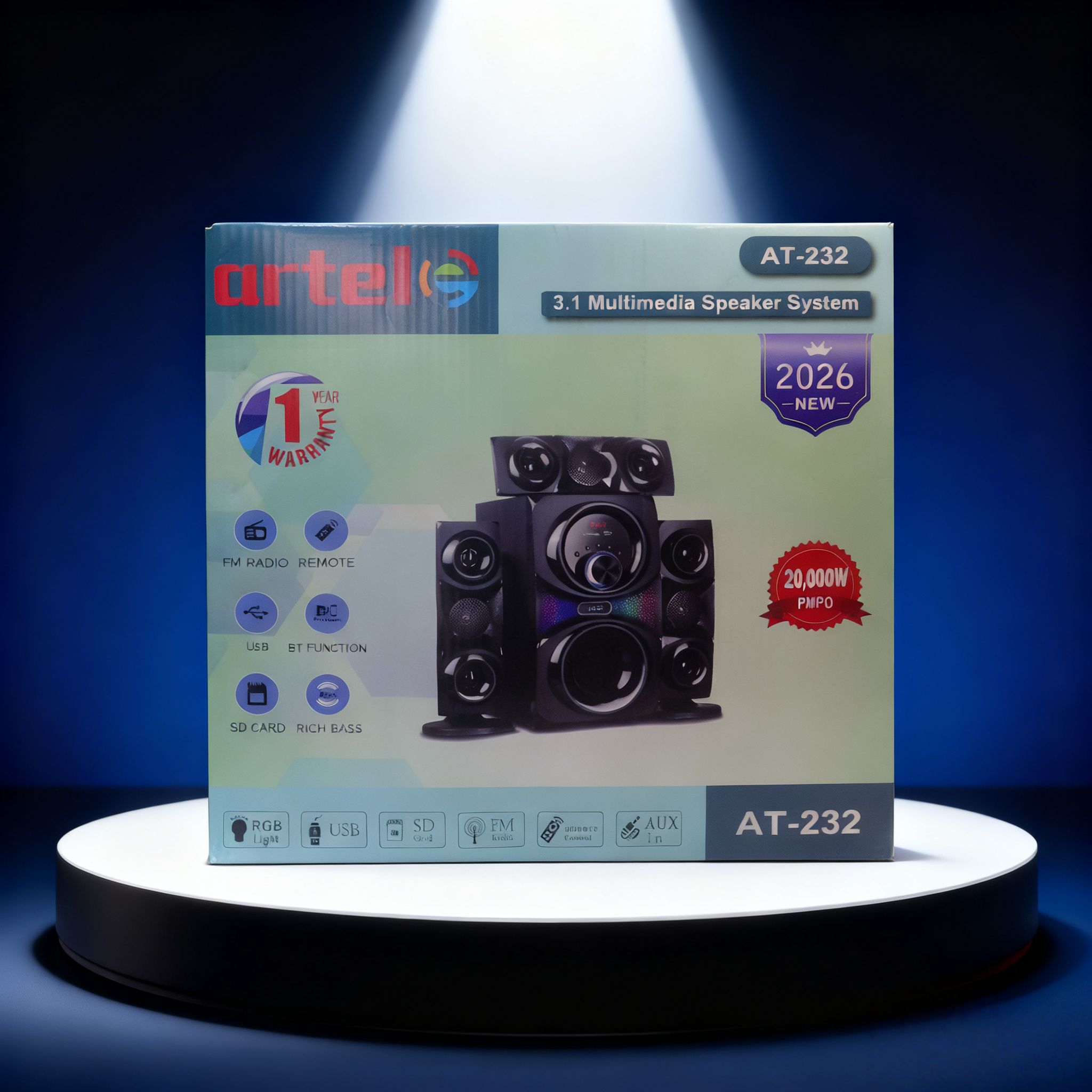 Artel AT-232 3.1CH Multimedia Bluetooth Subwoofer Speaker, 20000W High Power Home Audio System | Supports Bluetooth/USB/SD/FM Multi-Mode Playback, Remote Control Included, 12-Month Warranty.